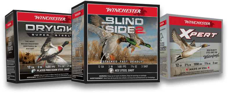 Lineup of products boxes of brands included in the 2024 Winchester Waterfowl Rebate promotion